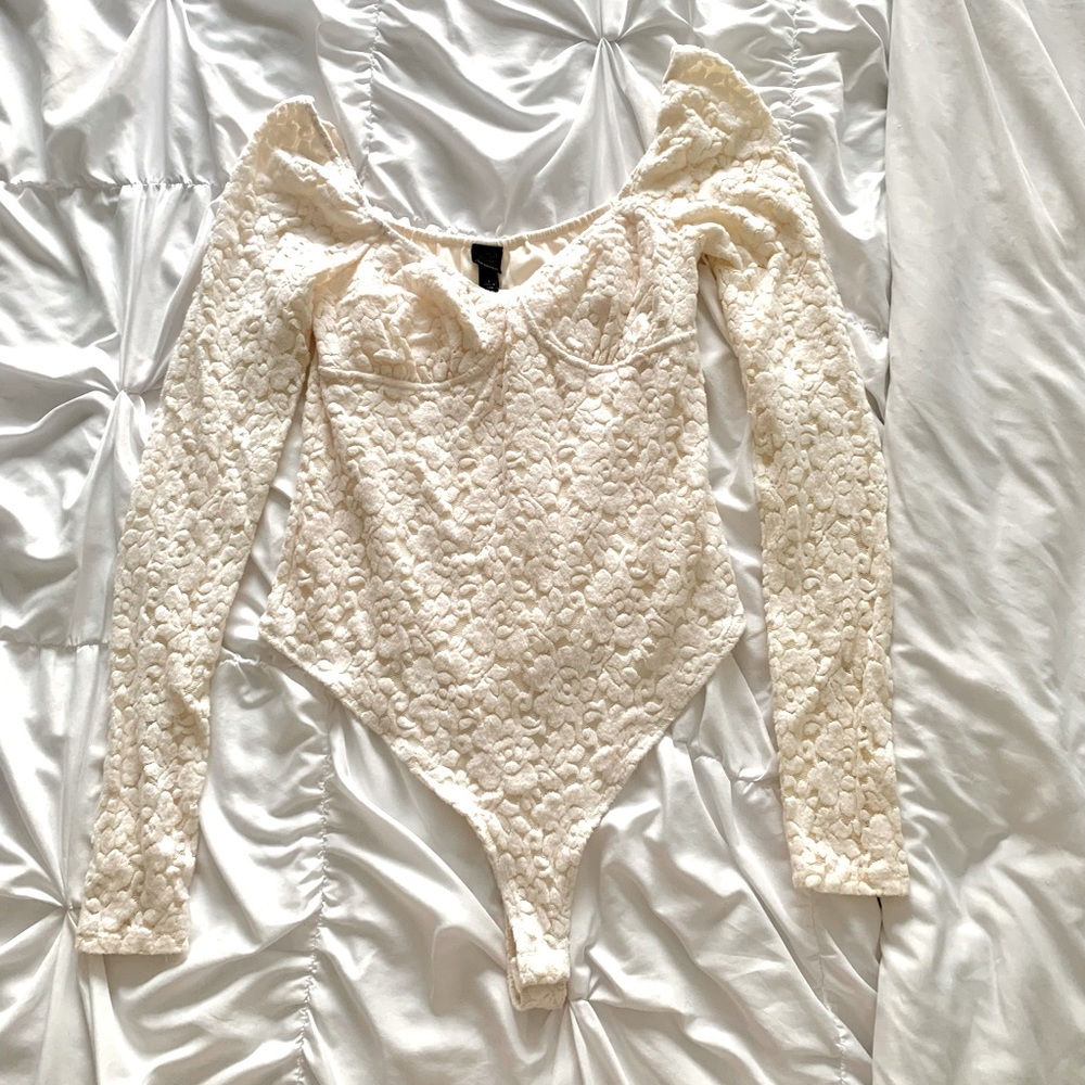 Target Cream Lace Long Sleeve Bodysuit